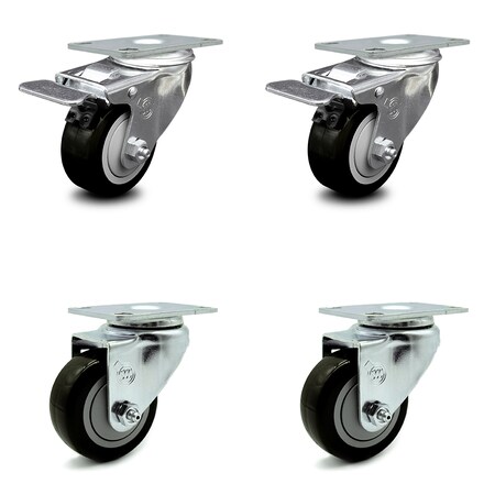 Service Caster 3 Inch Black Polyurethane Wheel Swivel Top Plate Caster Total Lock Brakes, 2PK SCC-TTL20S314-PPUB-BLK-2-S-2